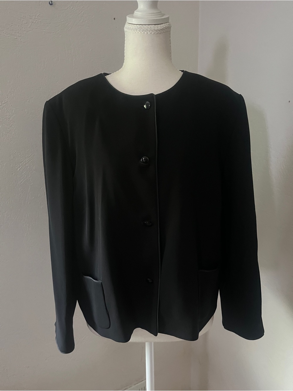Talbots Black Collarless Button-Front Jacket